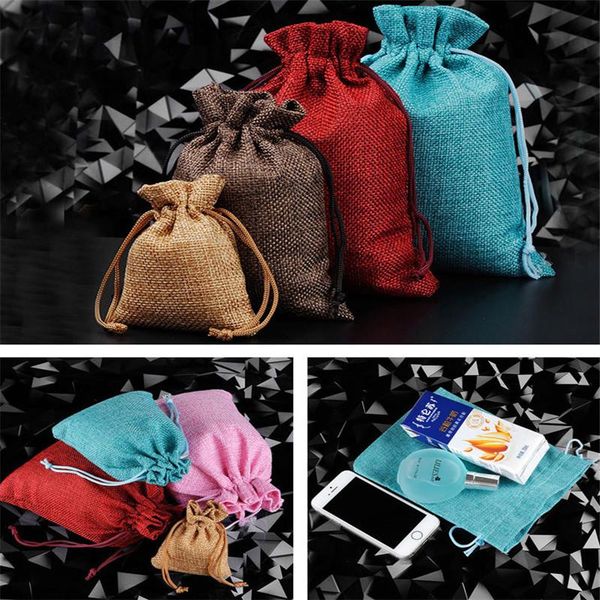 

5pcs linen jute drawstring gift bags sacks hemp gunny jewelry storage bag wedding birthday party favors drawstring gift bags bbylni