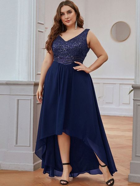 

ever-pretty plus high low hem sequin bodice prom dress t5sc#, Black
