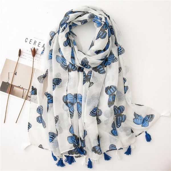 

scarves women's cotton and linen scarf, butterfly pattern, warm breathable bali yarn travel vacation thin sunscreen shawl, Blue;gray