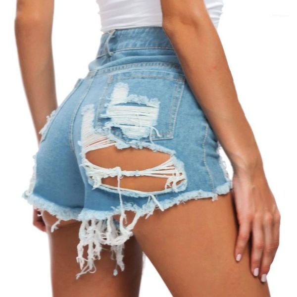 

ladies shorts women denim jeans ripped holes female pants bar night club costumes summer1, Blue