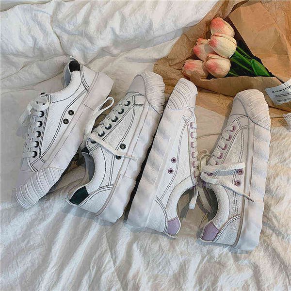 

running shoes sport leather biscuit shoes women slip on runs run harajuku student spring white shoe trainers sneakers woman 220122
