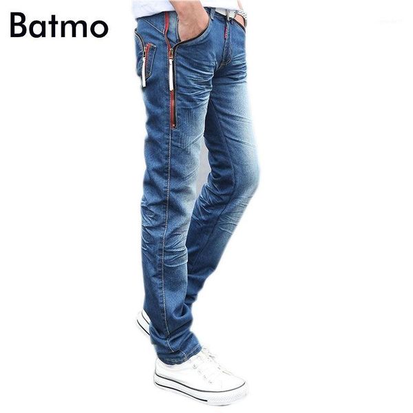 

men's jeans batmo 2021 spring male zipper pockets blue clothing trend slim small trousers casual pencil pants1