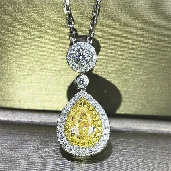 Super affare gioielli di lusso in argento sterling 925 topazio giallo diamante CZ pendente goccia d'acqua taglio pera zircone collana clavicola da donna regalo
