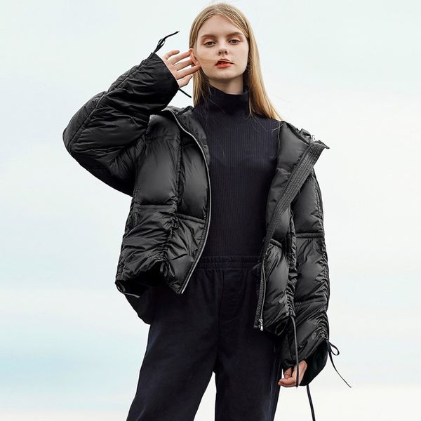 

new oversized down coat women winter jacket white duck down parka female hooded loose warm overcoat thick down coat 201019, Black