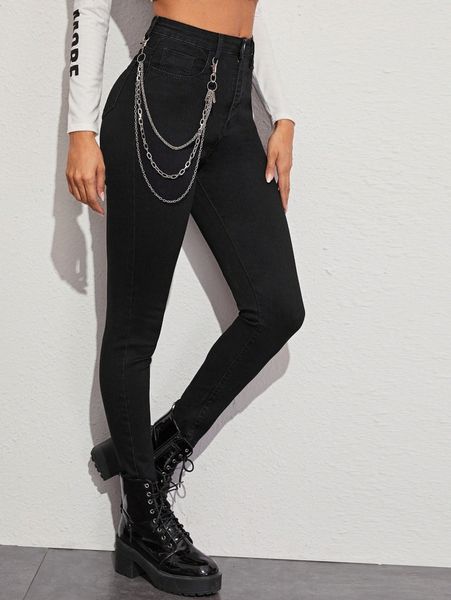 

high stretch chain detail skinny jeans o3kd#, Blue