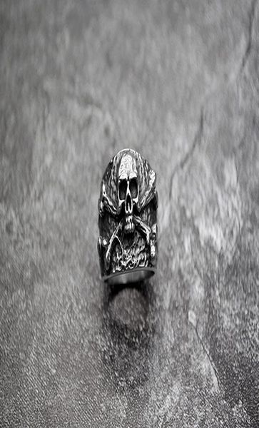 

halloween mens подарков vintage скрещенного череп кольцо из нержавеющей стали fine detail punk rock biker jewelry для людей finger анель osr, Bronze;silver