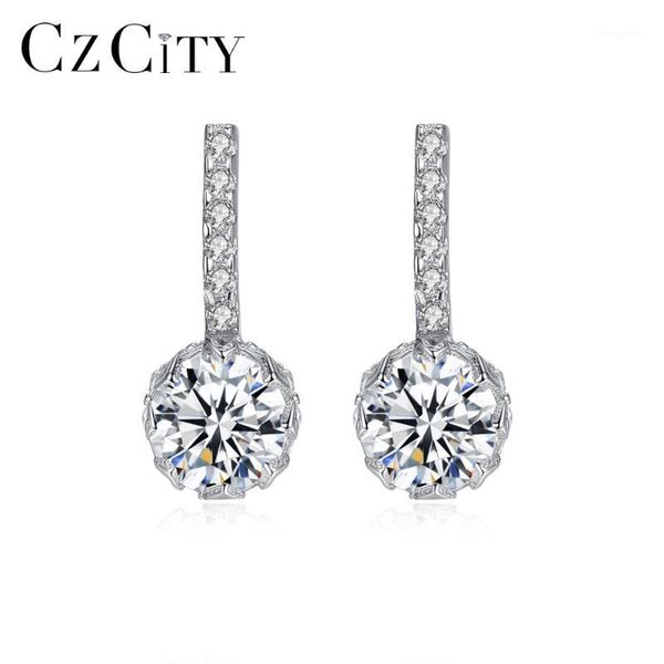 

czcity genuine 925 sterling silver round drop earrings for women anniversary fine jewelry joyeria fina para mujer brincos se04131