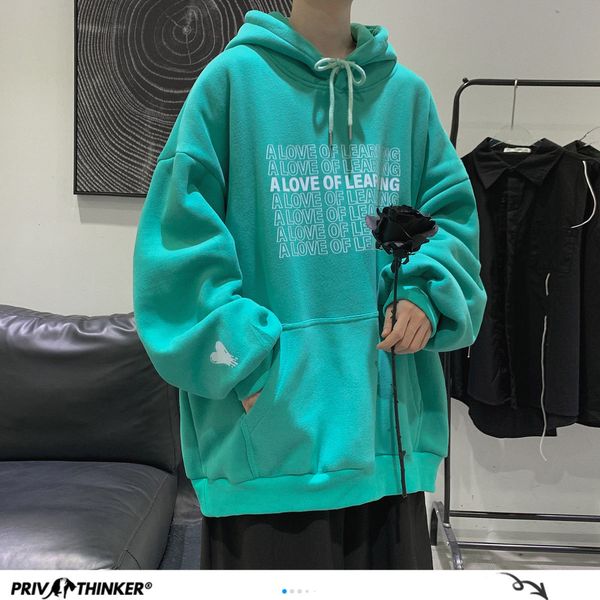

2021 new privathinker men's casual oversize hoodies winter new woman korean streetwear hooded sweatshirts male fashion clothing gwrl, Black