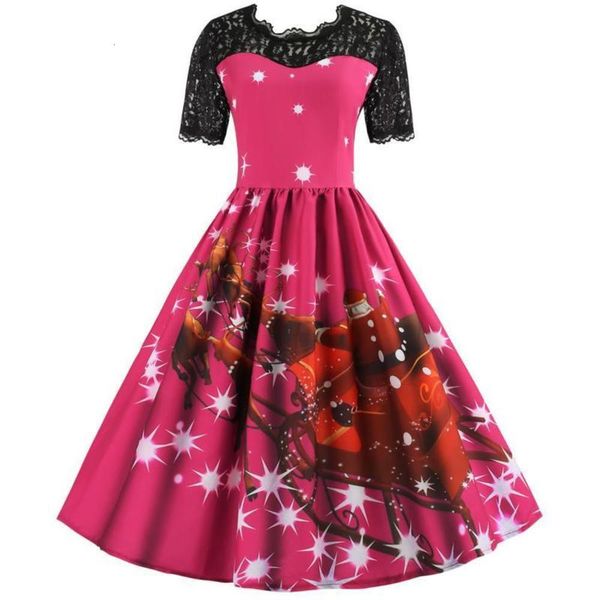 

sleeve new hepburn christmas print patchwork short swing dress, Black;gray