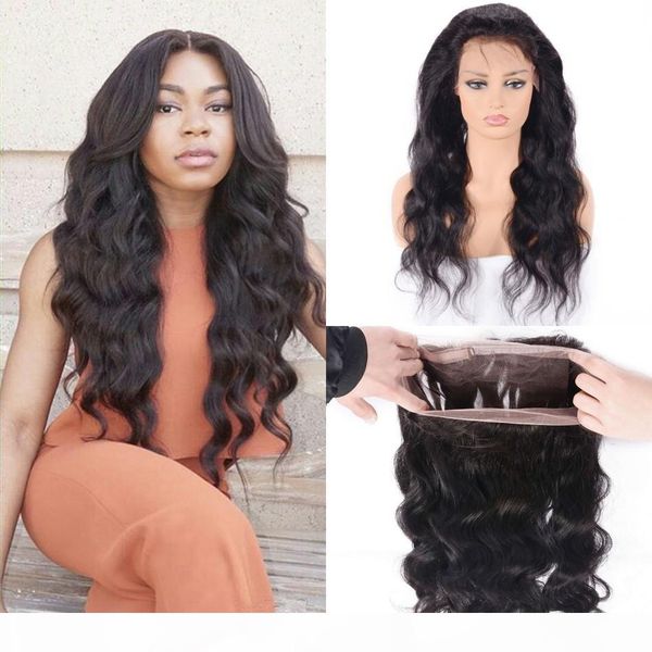 

body wave 360 lace frontal closure with baby hair brazilian human hair pre plucked 360 frontal 130% density ping, Black;brown