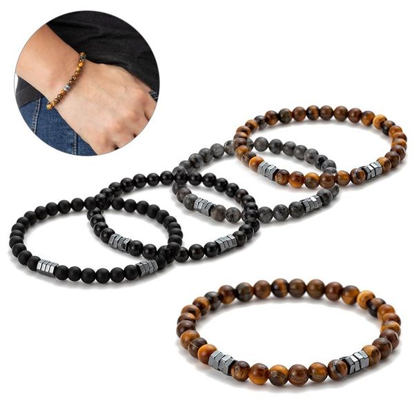 

new unique natural tiger eye stone men's beaded bracelet stainless steel cuban link chain bracelets gifts fashion jewelry, Black