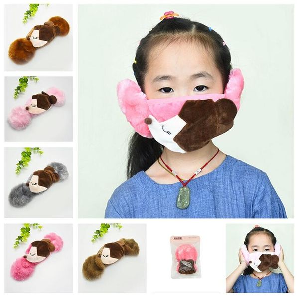 

2020 зимние warm дети student вышивание fox printed маска для лица прекрасный мультфильм kids face covers уха защиты рот-муфельной маска e10, Black;white
