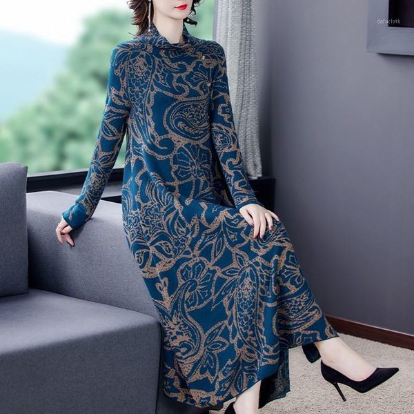 

new one piece dress casual loose print knitted turtleneck wool sweater dress autumn winter vintage elegant bodycon long sweater1, White;black