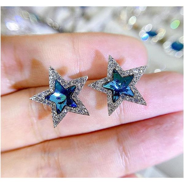 

new austrian crystal earrings color flower charm knot earrings korean style 925 needle star bling bling shine wmtacj beauty888, Golden