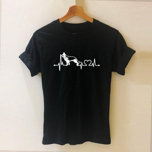 

german shepherd heartbeat harajuku t shirt funny t-shirt women clothing casual short sleeve tees plus size1, White