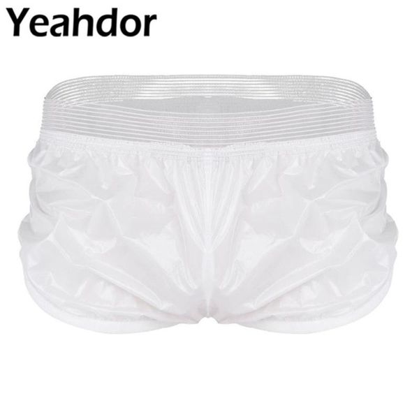 

men's shorts mens boxer short fashion wet look faux leather homme casual beach trunk lounge wear sports pants male, White;black