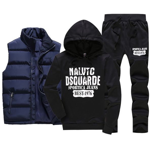 

2021 new winter tracksuit 3 piece set sports wear vest+tracksuit men fashion clothing warm clothes sweat suits plus size 5xl jx1s, Black
