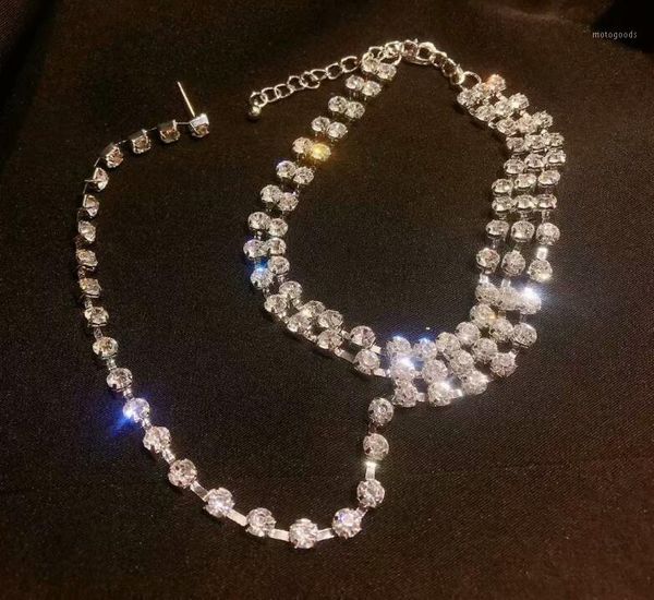 

chokers flash rhinestone crystal necklace short temperament super fairy tassel luxury accessories1, Golden;silver