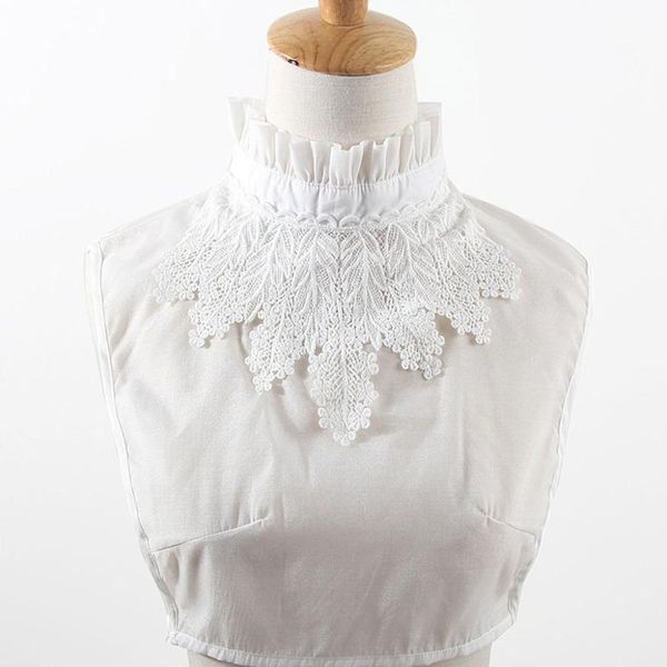 

lace embroidery neckstand fake collar tie detachable false blouse accessories lace em qyliel, White