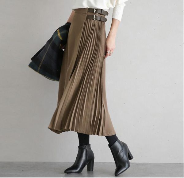 

office belt winter pleated women long skirts cotton bandage jupe elegant faldas largas mujer long pleated chiffon skirt, Black