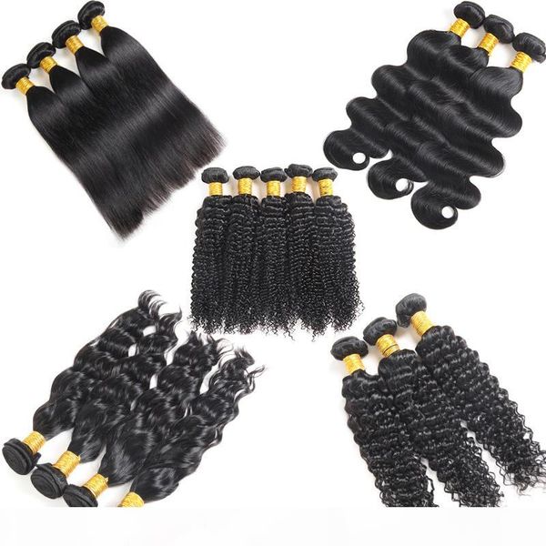 

brazilian virgin human hair bundles straight deep body water wave kinky curly ear to ear lace human hair weave brazilian hair extensions, Black;brown