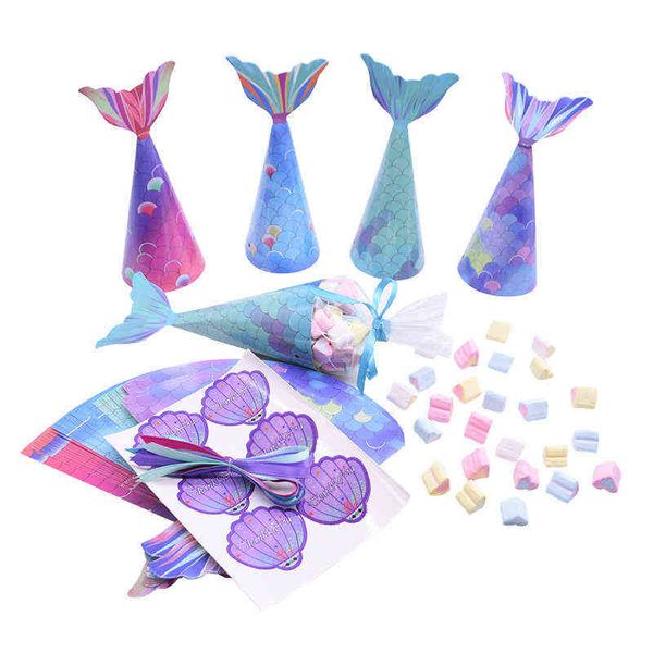 48pcs Mermaid Paper Candy Box Kids Girls Birthday Cookie Treat Bags Mermaid Birthday Party Gift Packaging Decoration Baby Shower H1231