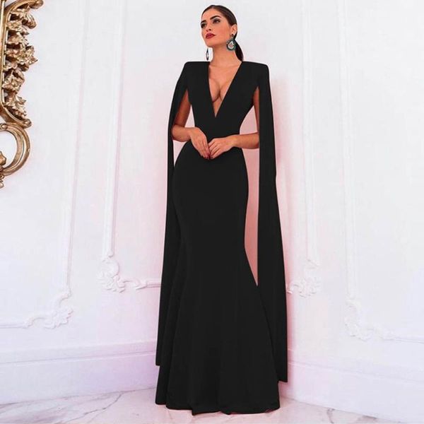 

elegant ladies v neck solid bodycon dress women slim trumpet party dress sleeveless maxi dresses vestidos de fiesta noche1, Black;gray