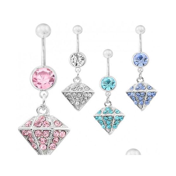 

steel belly button navel rings body piercing jewelry dangle accessories fashion diamond charm umbilical buckle earrings nails ks9mh, Silver