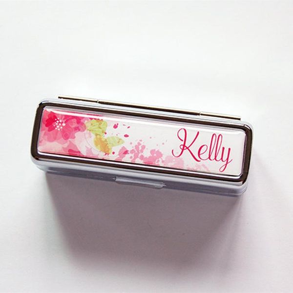 

gift wrap personalized name lipstick case, lipbalm custom holder, case with mirror, for her