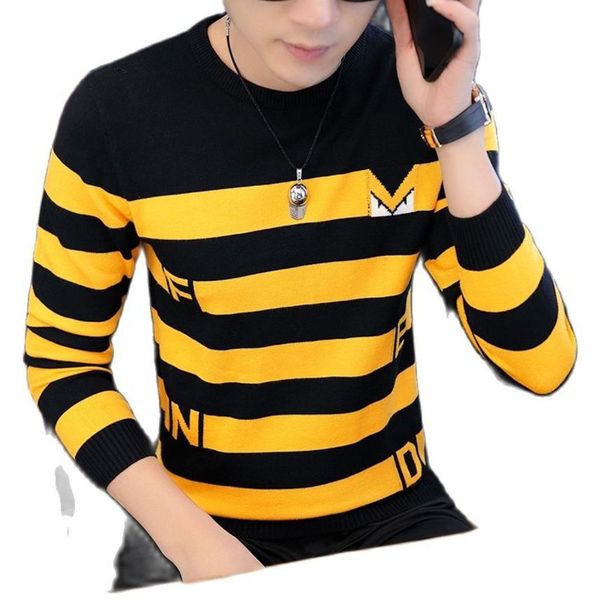 

men's tight sweater, men's casual striped shirt, 2021, White;black