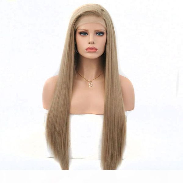 

lace front wigs blonde hair for white women heat resistant fiber light brown blonde long silky straight synthetic lacefront wig, Black