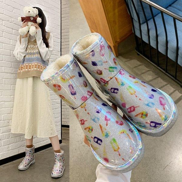 

2020 winter women warm cartoon anime snow boots women's comfortable non-slip booties glossy shoes de invierno para mujer botas, Black