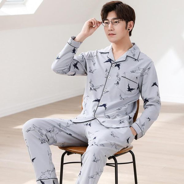 

set leisure masculino nightie melifle autumn fashion all-cotton men's sleepwear turn-down collar loose solid long sleeve pajamas1, Black;brown