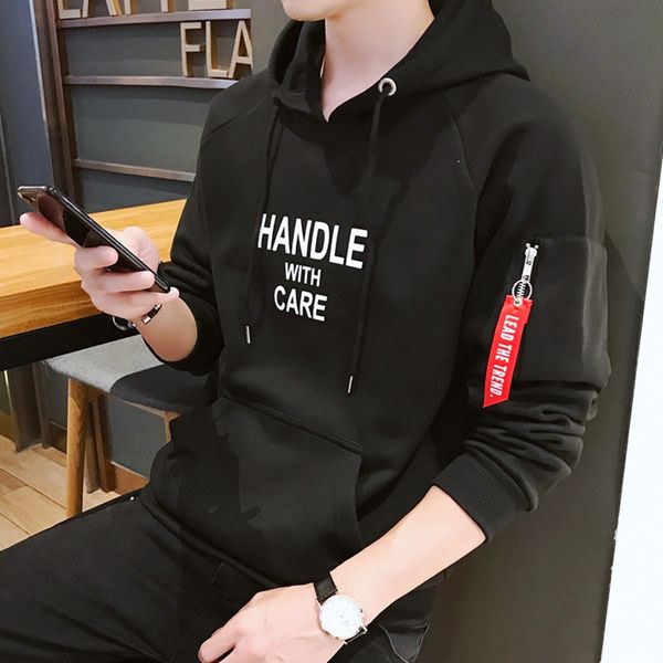 

wbhiv hoodie men's hooded 2020 men's new casual letter printing fashion student coat fashion autumn pullover coat pullover for men, Black