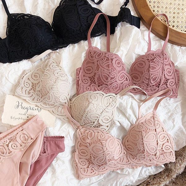 

5 colors seamless comfortable full lace sleepwear bra sets women underwear wire push up lingerie suits intimates1, Red;black