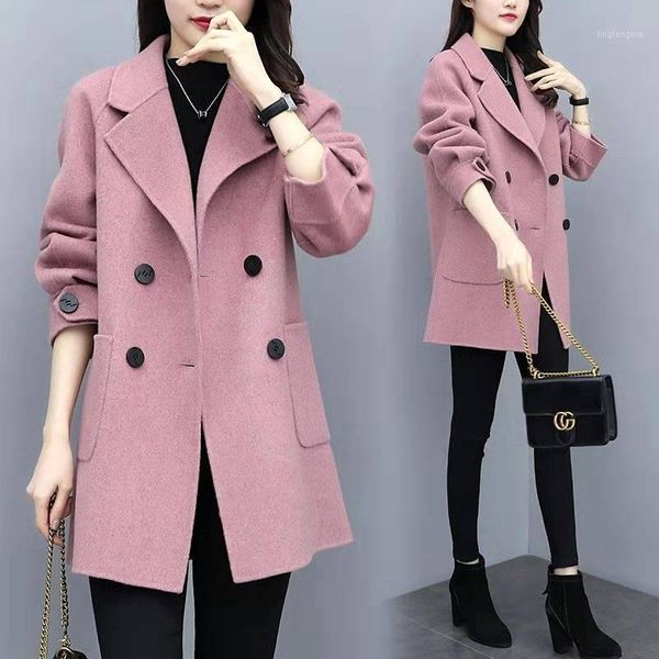 

high grade korean long thick warm wool woolen women clothing winter new parka temperament coat loose woolen coat female jacket1, Black