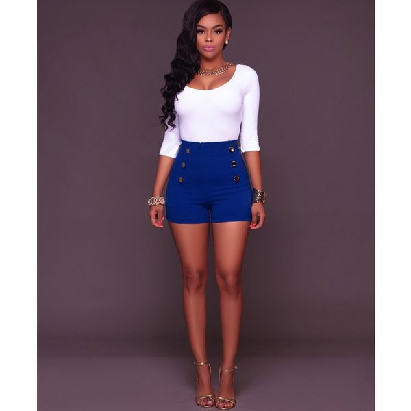 

women's high waist button zipper shorts, White;black