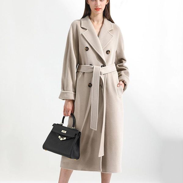 

double-breasted casual fashion women woolen coat autumn winter large size solid color medium-length women's woolen coat jk312, Black