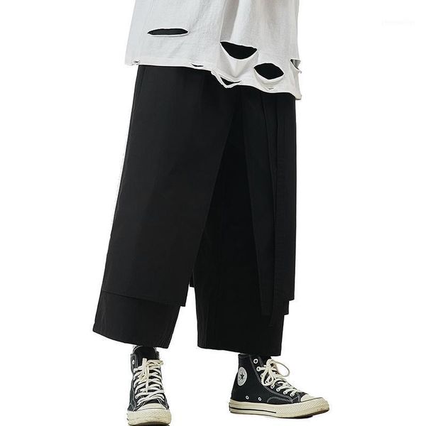 

men's pants m-5xl plus size men wide legs loose fashion trousers solid streetwear male casual ankle pantalon hombre xxxxxl1, Black