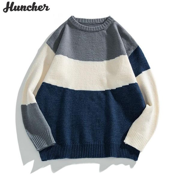 

men's sweaters huncher mens pullover sweater men 2021 korean vintage style jumper fashion casual oversized striped knitted grey for, White;black