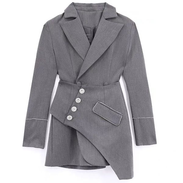 

2021 new grey adjustment asymmetrical strass stitch lapel sleeve female jacket fashion spring tide lady 2 joint pxkv, Gray