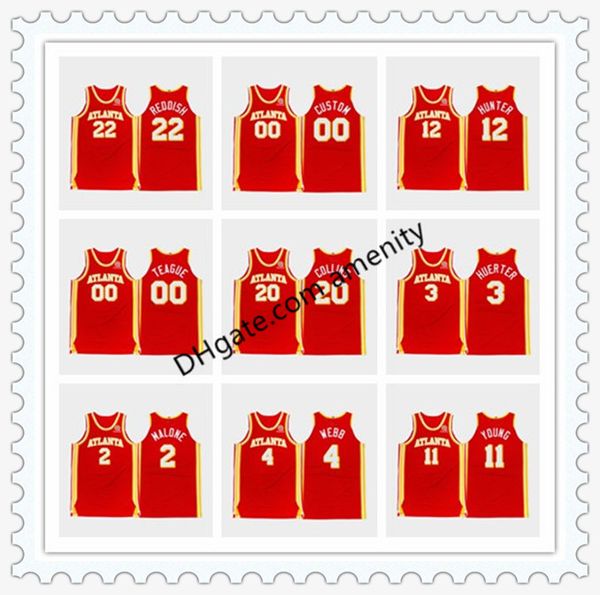 

hawks atlanta 22 reddish 11 young 15 carter 4 webb 2 malone basketball jerseys cam trae vince moses spud torch red icon jersey, Black