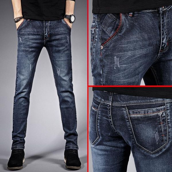 

2020 spring autumn men's pants loose fit denim trousers men's brand fashion wear washed jean pants elastic cotton stretch jeans1, Blue