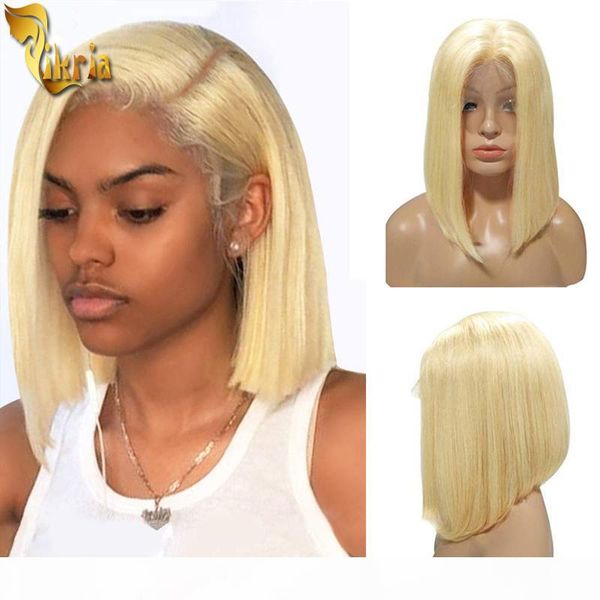 

blonde #613 bob lace front wigs full lace human hair wig gluless 130%~150% density 8~14 inches pre plucked hairline for black women indian, Black;brown
