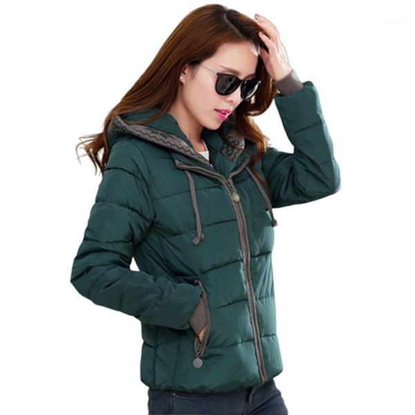 

large size 2020 women winter short jacket female plus size hood women parka with stand-up collar autumn windbreaker cotton down1, Black