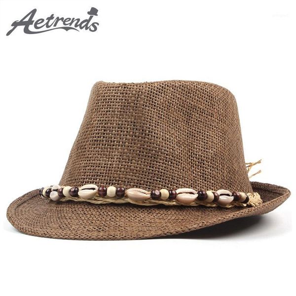 

wide brim hats [aetrends] summer straw jazz cap men women classic panama caps fedoras hat z-63301, Blue;gray
