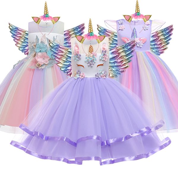 

baby girls unicorn tutu dress pastel rainbow princess girls birthday party dress children kids halloween unicorn perform costume t200709, Red;yellow
