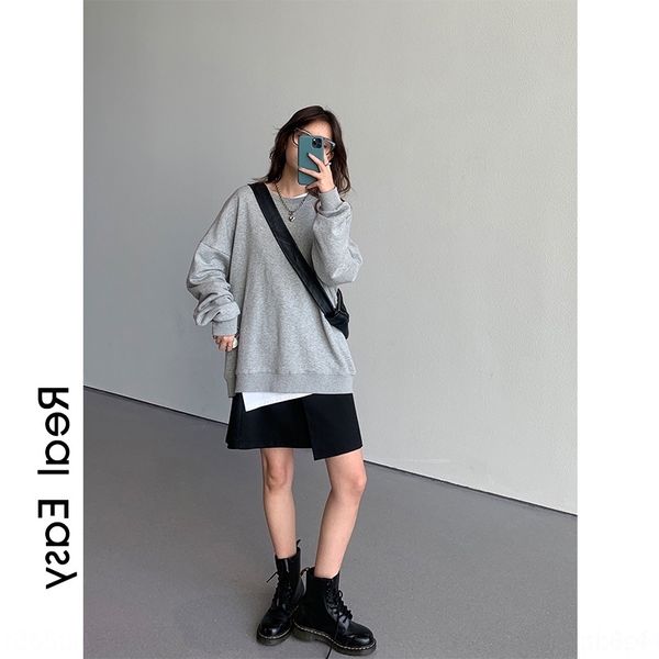 

fpjdo early autumn loose light board lazy neck pulloversweater pullover thin women's spring and autumn sweater bi round student leisure, Black