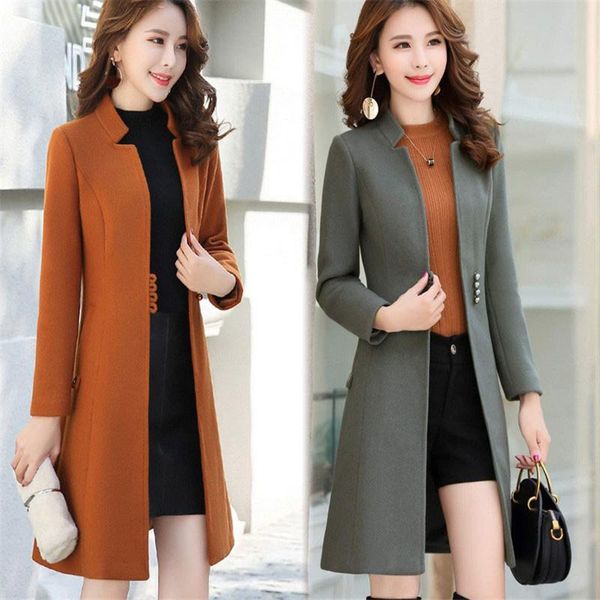 

elegant woolen coat jacket 2020 winter new women unique chic button slim stand collar woolen outerwear overcoat casaco feminino, Black