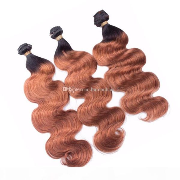 

dark auburn body wave human hair bundles two tone 1b 33 brown hair extension peruvian virgin hair weft remy soft weaves 3pcs lot, Black;brown